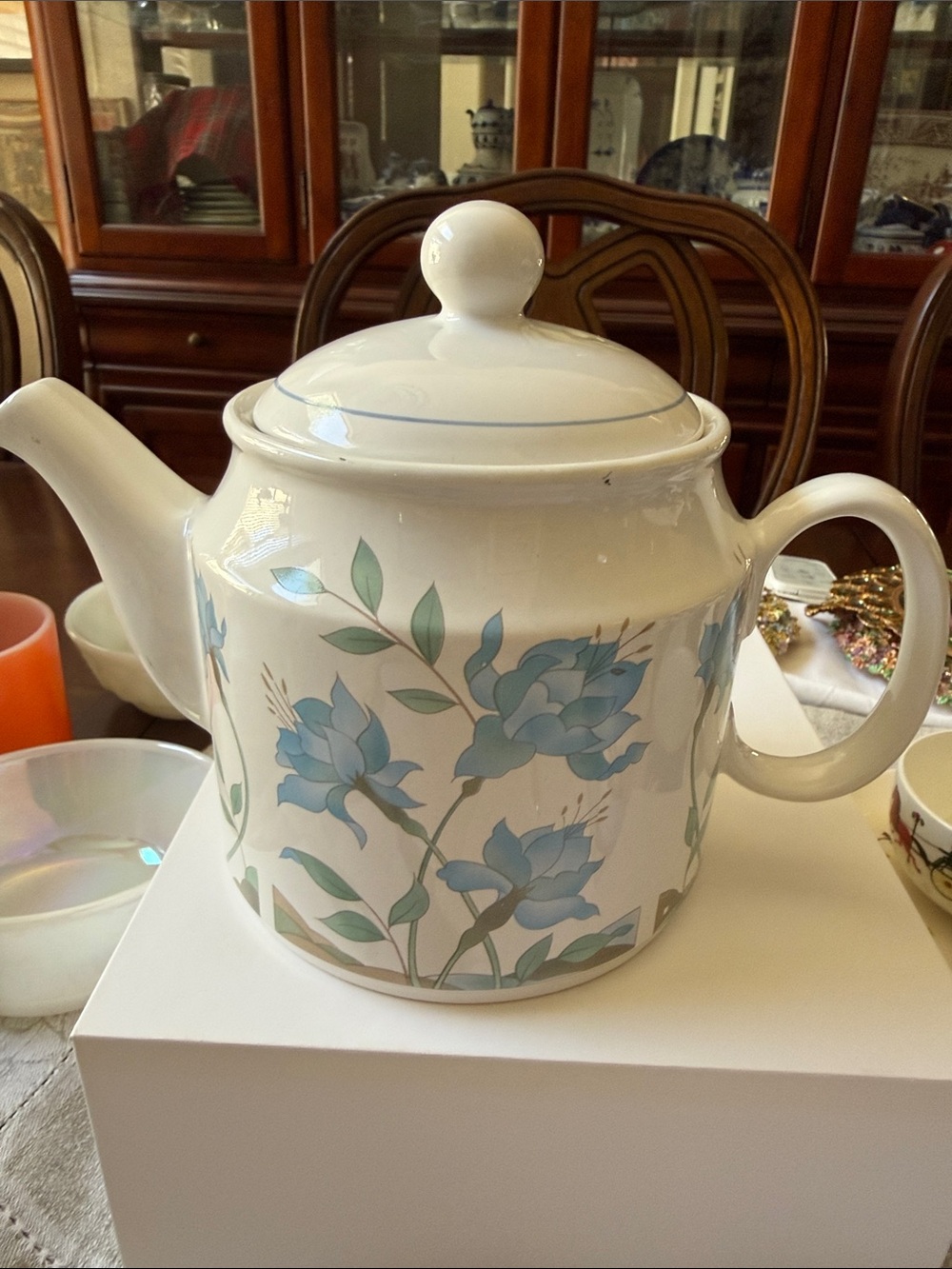 Sadler made in England white Teapot Blue floral pattern